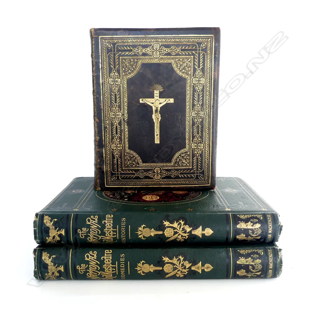 3 ANTIQUE BOOKS: HOLY BIBLE, 2 VOLS THE NATIONAL SHAKESPEARE Image 1++