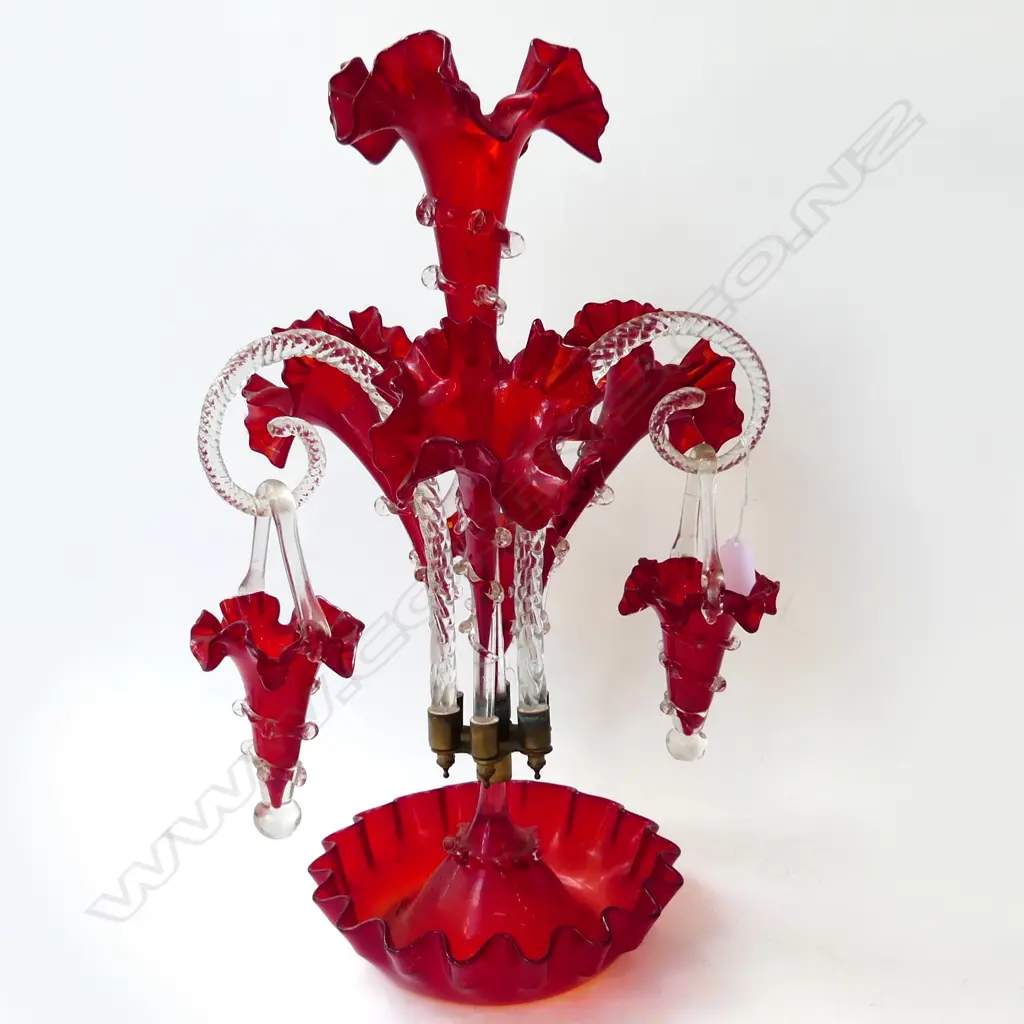 VICTORIAN RUBY RED GLASS EPERGNE & BASKETS H560MM Image 1++