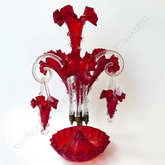 VICTORIAN RUBY RED GLASS EPERGNE & BASKETS H560MM