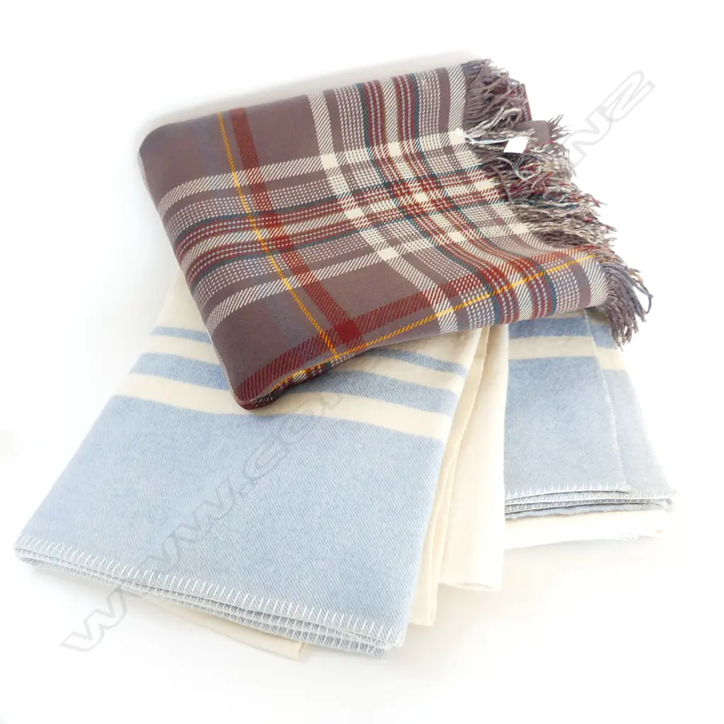 3 OLD NZ WOOLLEN BLANKETS. 2x "PETONE" 'HOSPITAL'  + OTHER older travel rug Image 1++