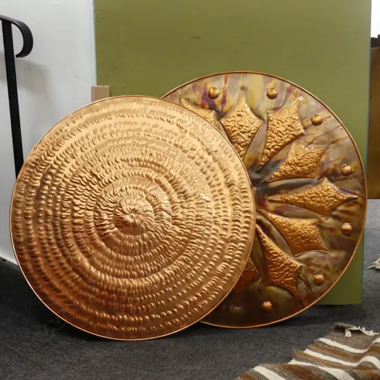 2 LG ROUND COPPER ARTWORKS 840 / 785mm dia