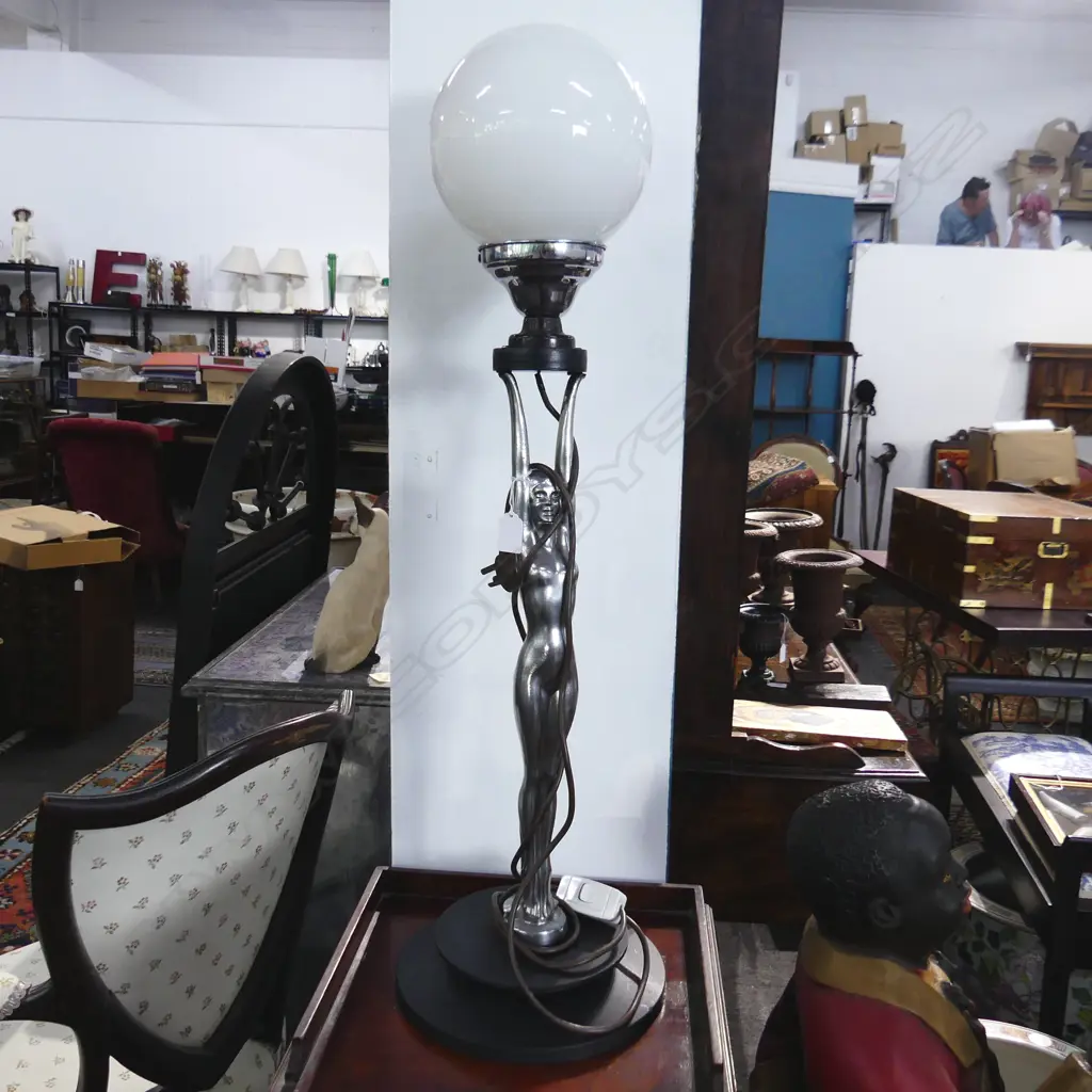 DECO STYLE LAMP - SILVER METAL NUDE FIGURE H.850mm Image 1++