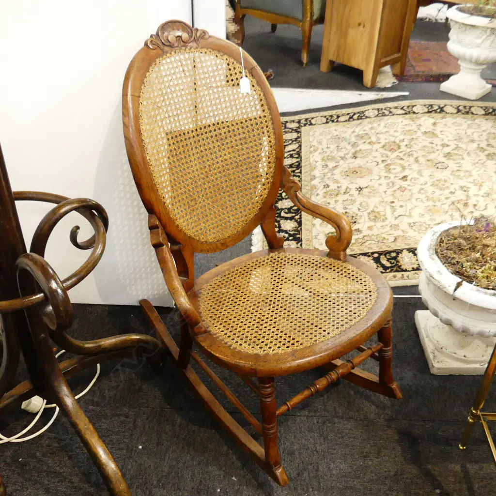ANTIQUE WOODEN CANED ROCKER Image 1++