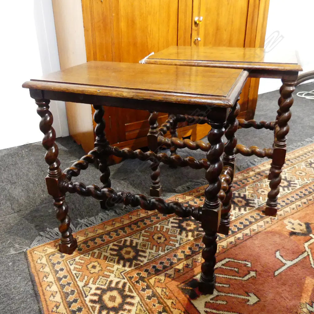PR EARLY 20thC OAK BARLEY TWIST SIDE TABLES 480x300x500mm Image 1++