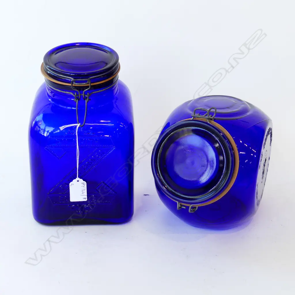 2 VINTAGE BLUE GLASS CONTAINERS H.260mm Image 1++