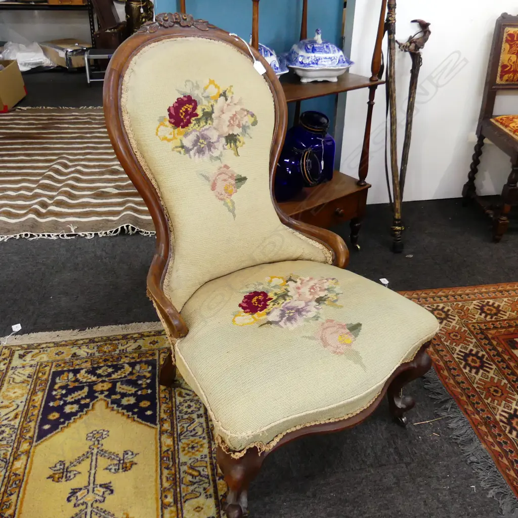 VICTORIAN GRANDMOTHER CHAIR - NEEDLEWORK UPHOLSTERY Image 1++