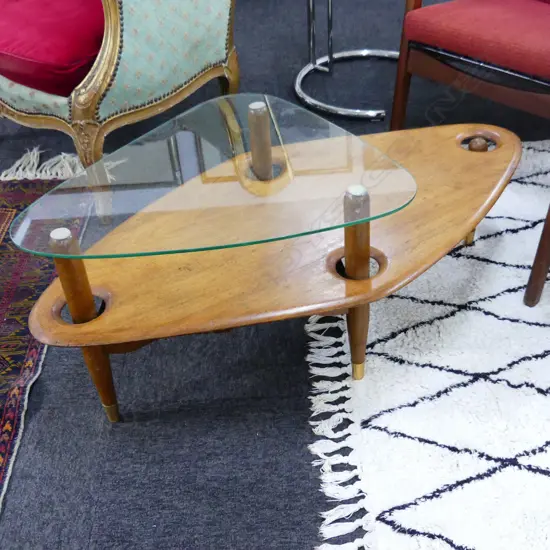 JON JANSEN attributed design NZ MODERNIST COFFEE TABLE WITH GLASS TOP, 1100 x 550 x 470mm