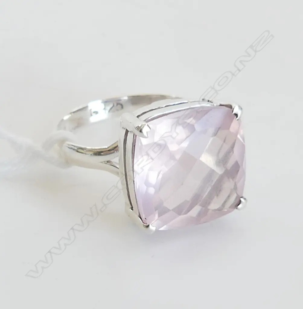925 SILVER & LG ROSE QUARTZ DRESS RING SIZE P Image 1++