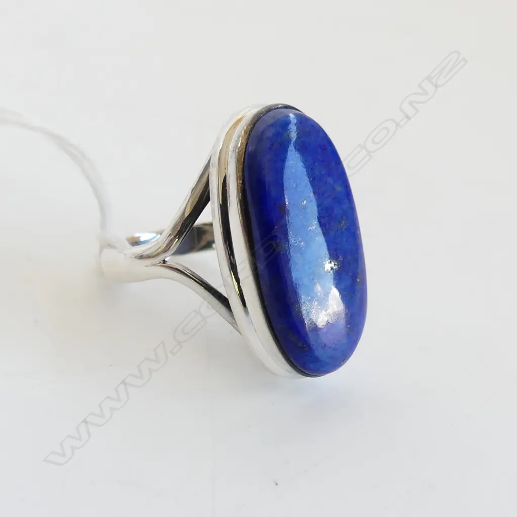 925 SILVER & LG OVAL LAPIS LAZULI DRESS RING SIZE P 1/2 Image 1++