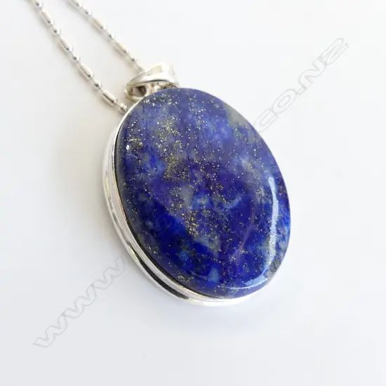 925 SILVER SET LG LAPIS LAZULI PENDANT & CHAIN