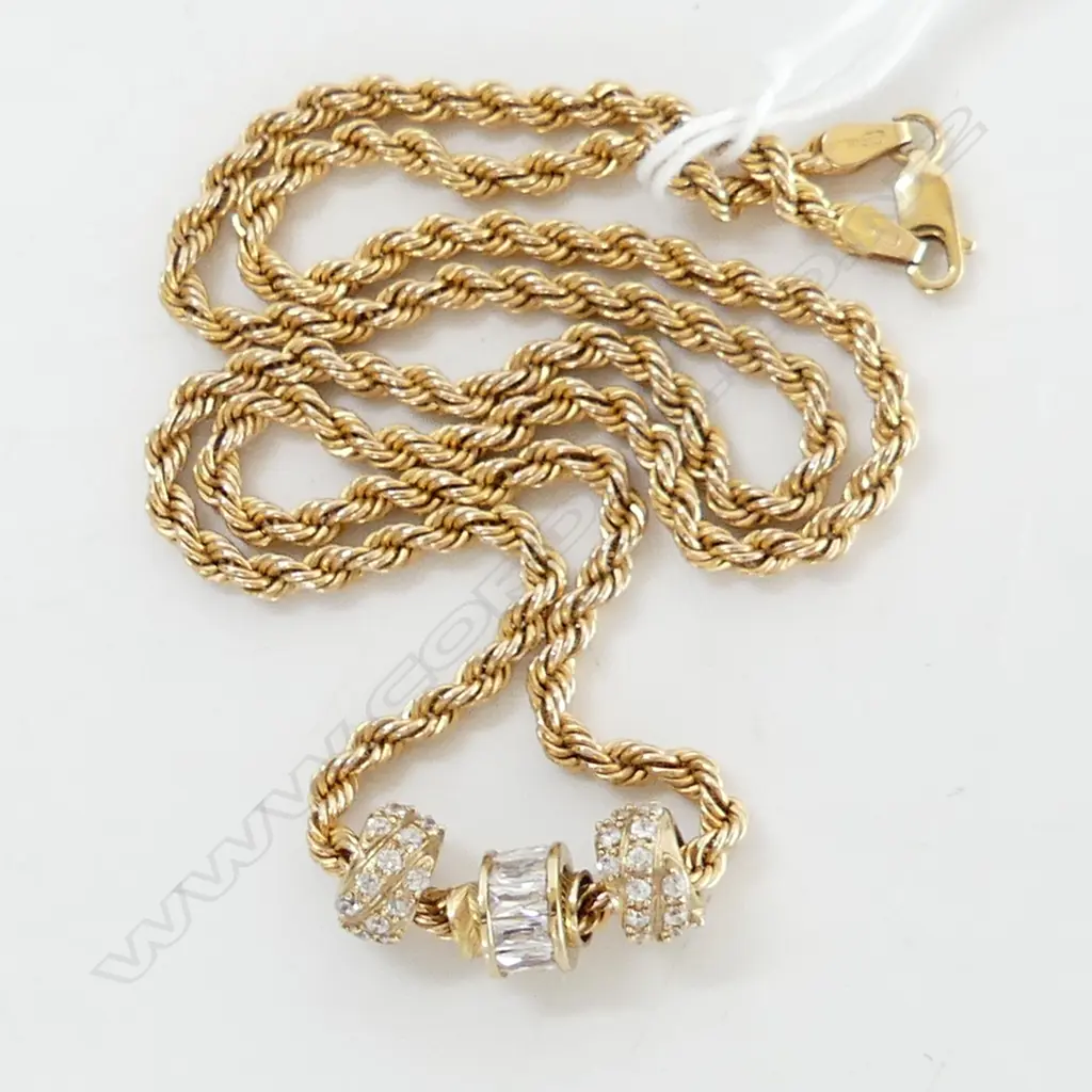 9ct GOLD NECKLACE L.510mm (5.2gm) + 3 9ct CZ BEADS 3.1gm & 2 SPACERS Image 1++