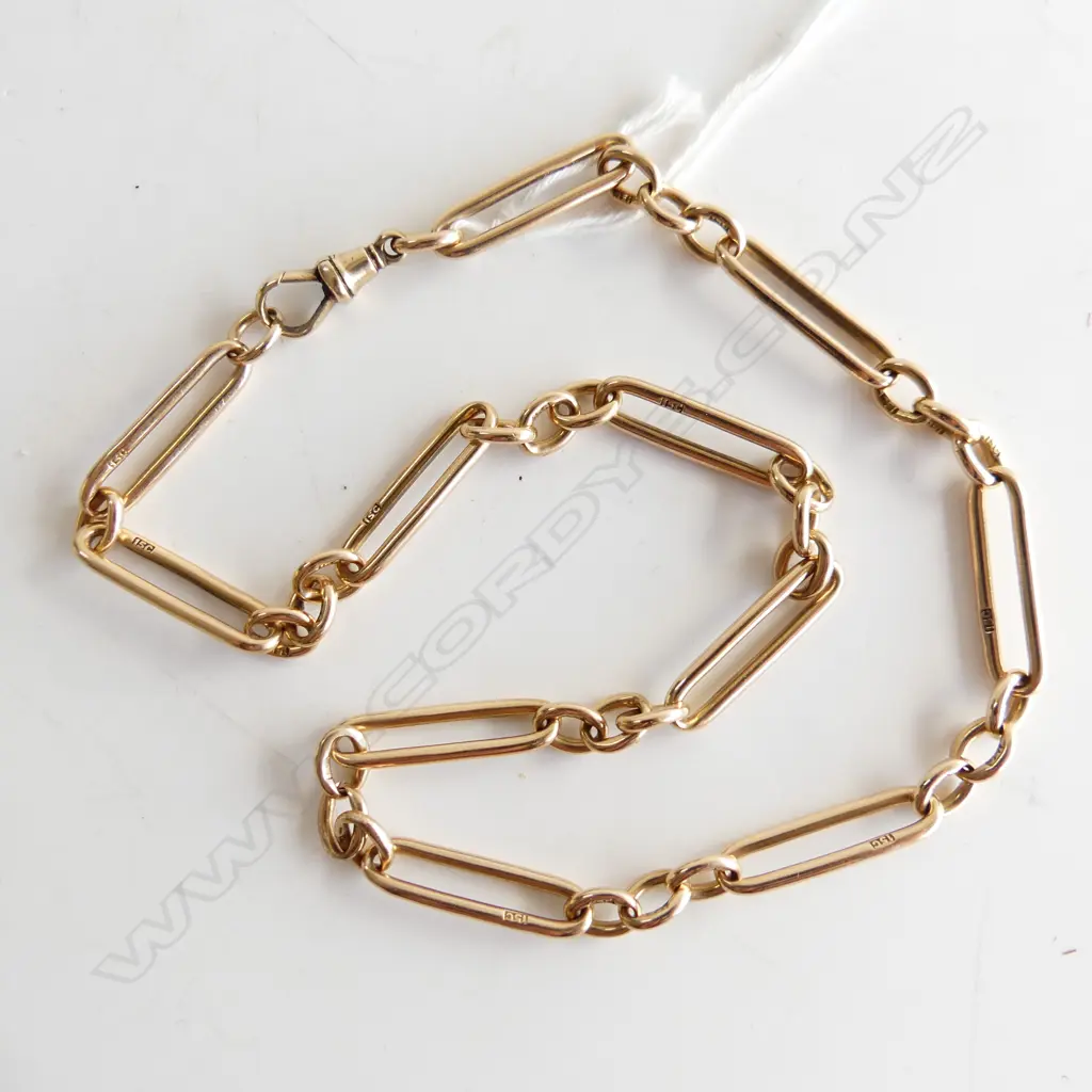 c1900 15ct GOLD RAIL LINK ALBERT CHAIN. L.410mm. 32.9gms Image 1++