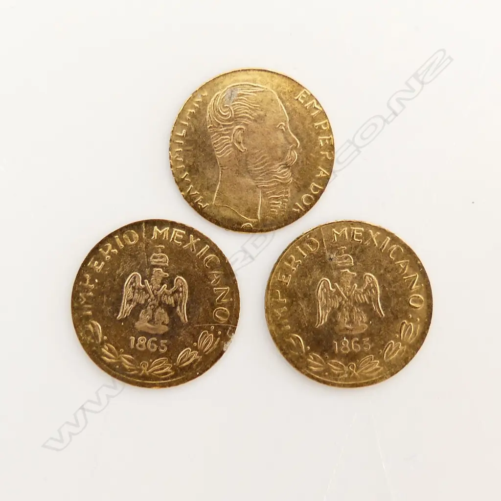 3 MINI 'MEXICANO 1865' GOLD COINS Image 1++