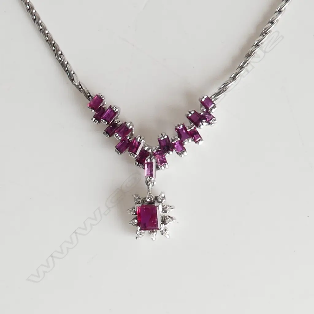 4CTWHITE GOLD AND SILVER  RUBY & DIAMOND NECKLACE Image 1++