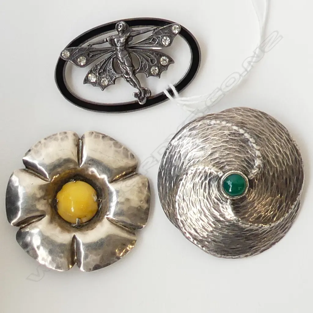 3 SILVER BROOCHES 50mm dia Image 1++