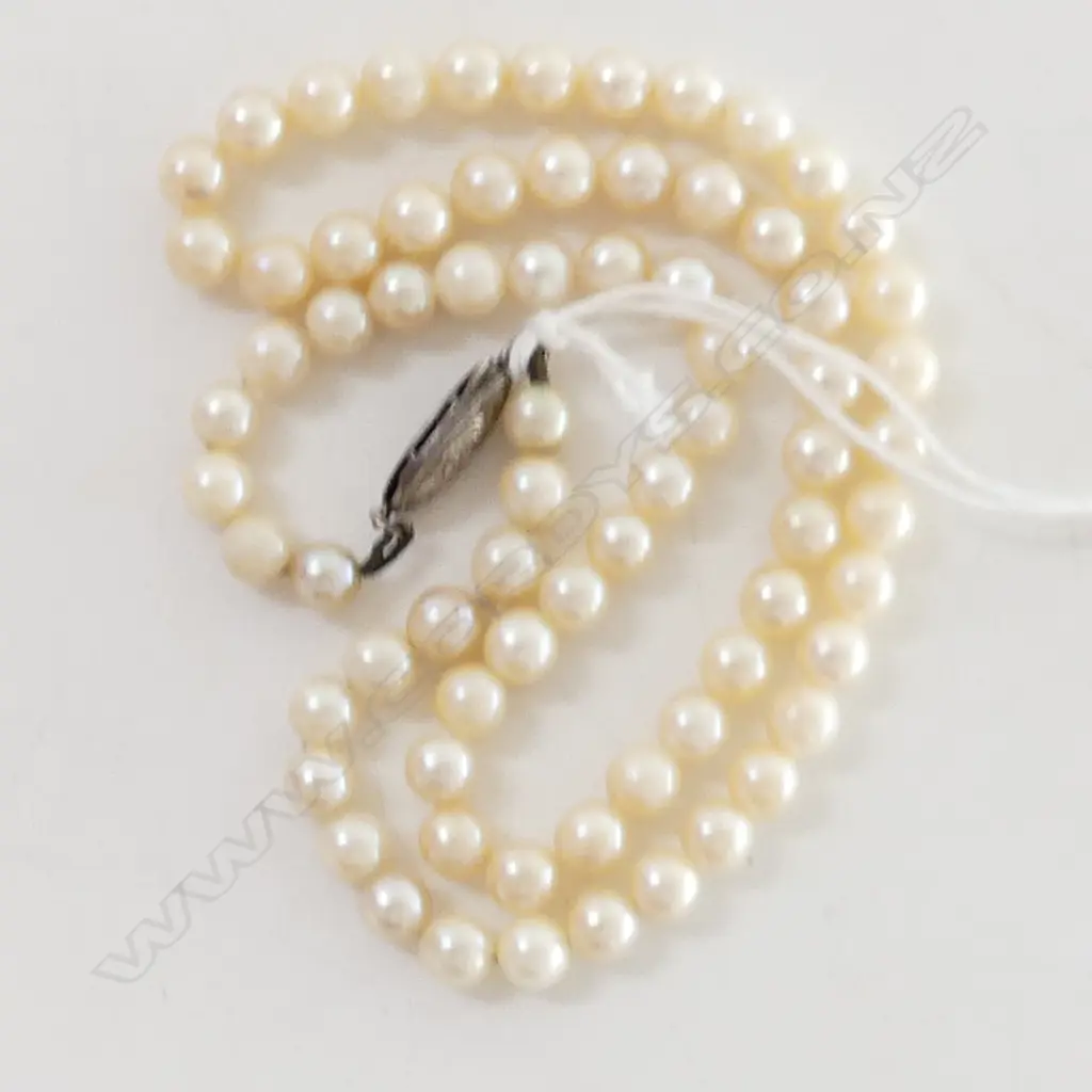 VINTAGE CULTURED PEARL NECKLACE silver clasp L.420mm Image 1++