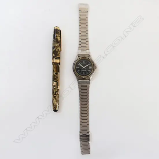 ONOTO LEVER DE LA RUE FOUNTAIN PEN 14CT GOLD NIB & LAMBDA GENTS WRISTWATCH
