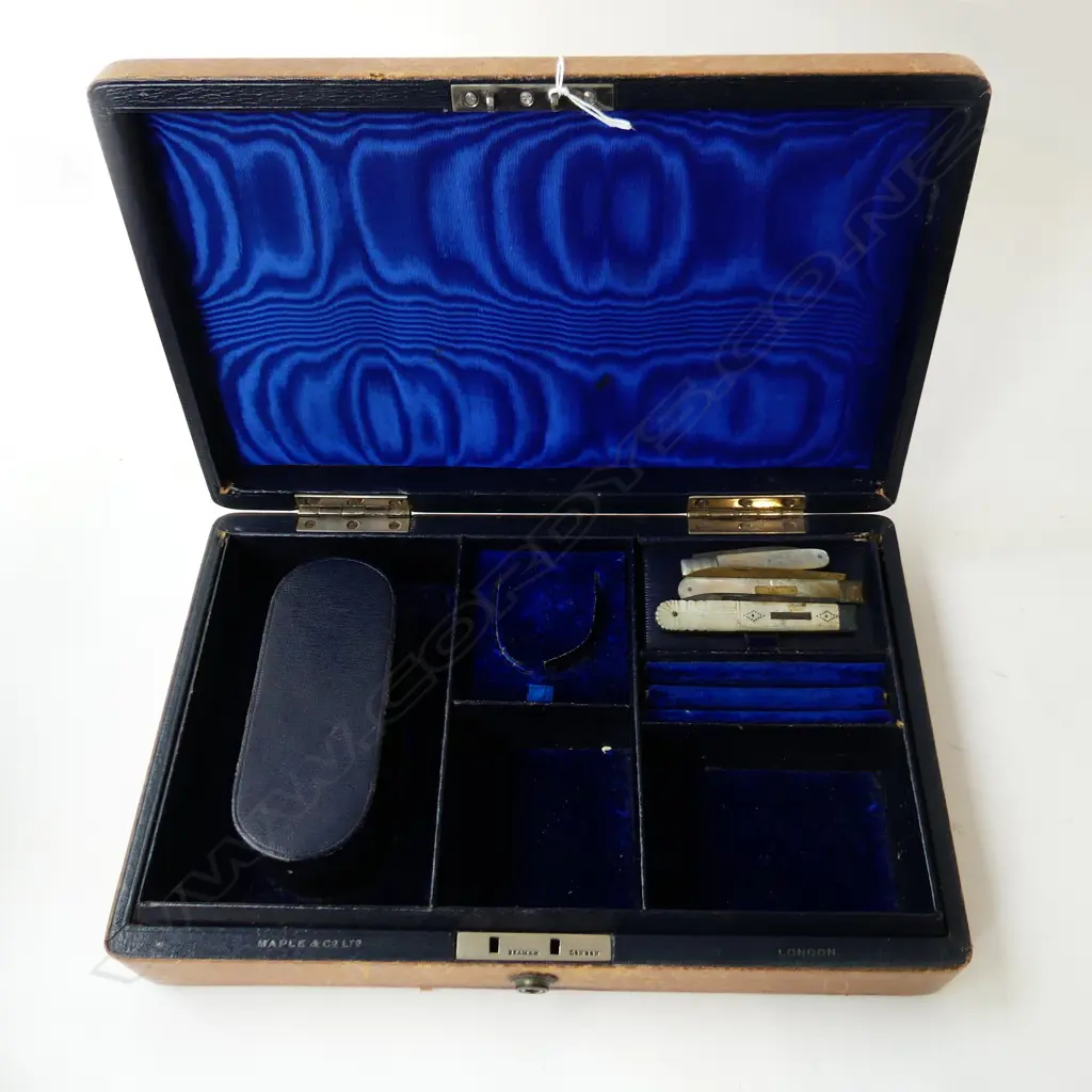 ANTIQUE MAPLE & Co. JEWELLERY CASE L.310mm + 2 MoP FRUIT KNIVES  Image 1++