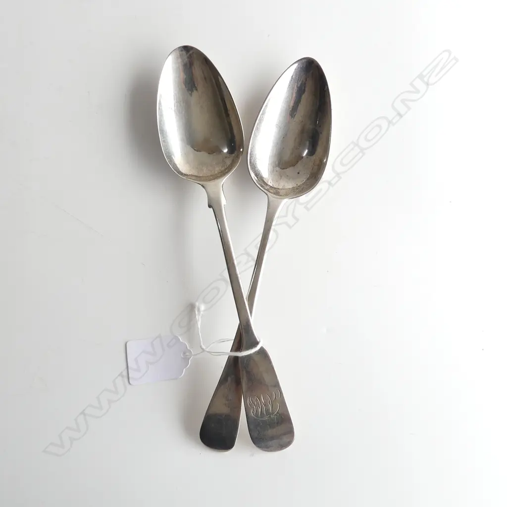 2 GEORGIAN STG SILVER TABLESPOONS 122gm Image 1++