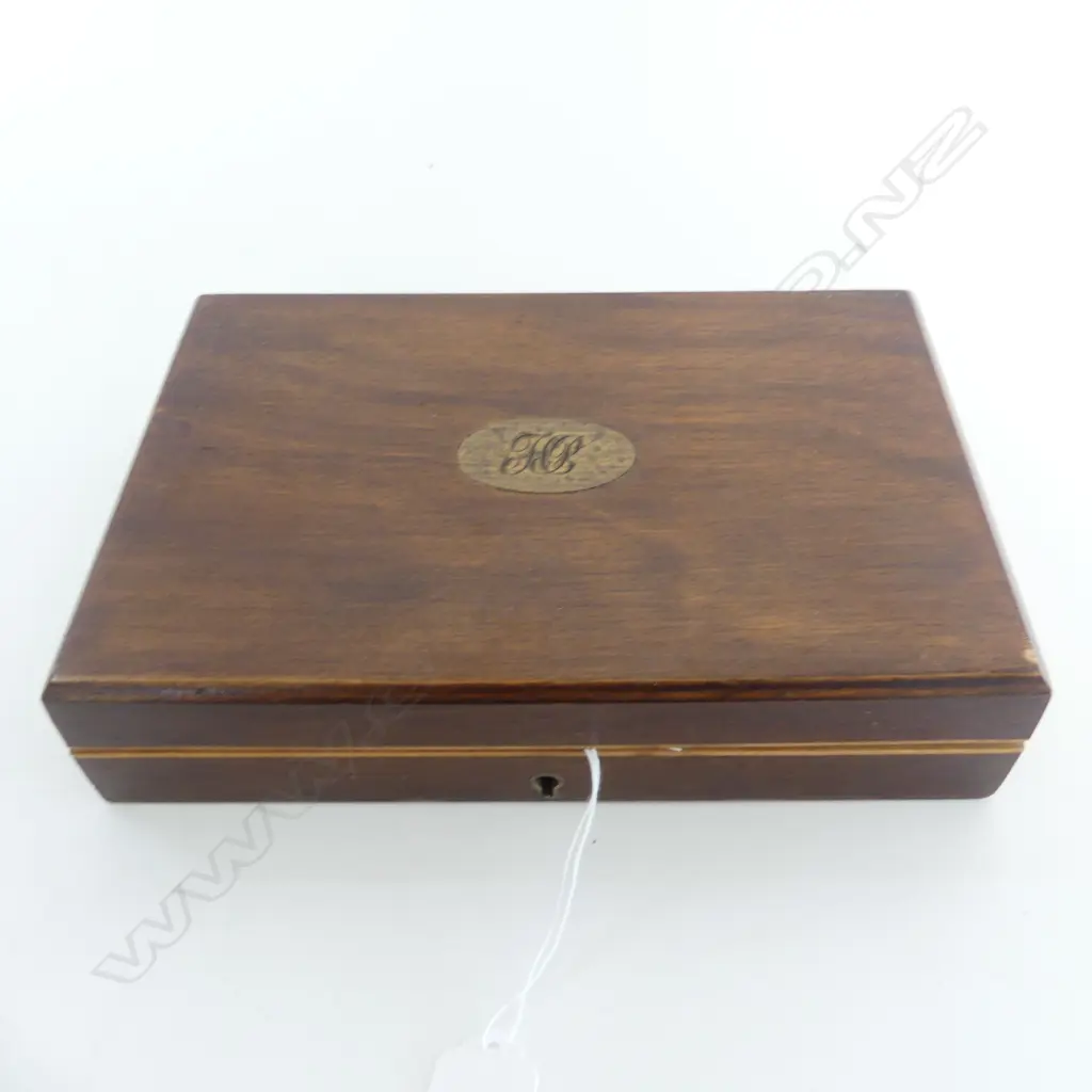 ANTIQUE 12PC BONE HANDLE & SILVER PLATED CUTLERY SET IN MAHOGANY BOX, L.240mm Image 1++