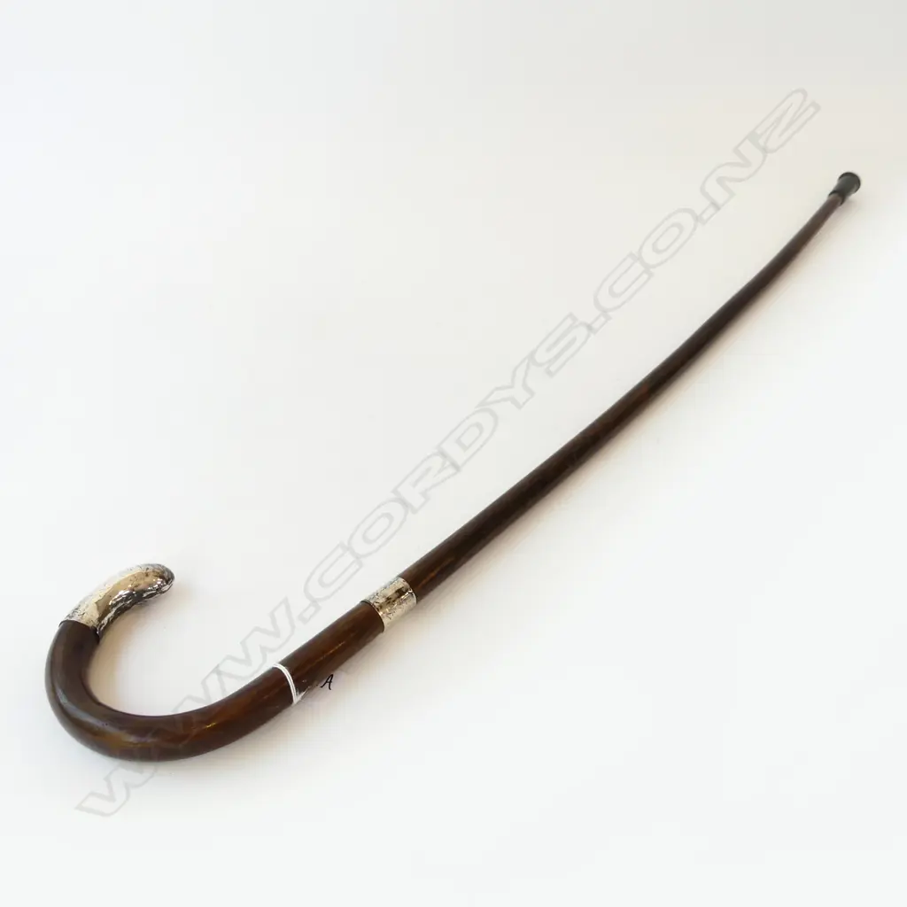ANTIQUE WALKING STICK STERLING SILVER TIP & MOUNT LONDON 1919 Image 1++