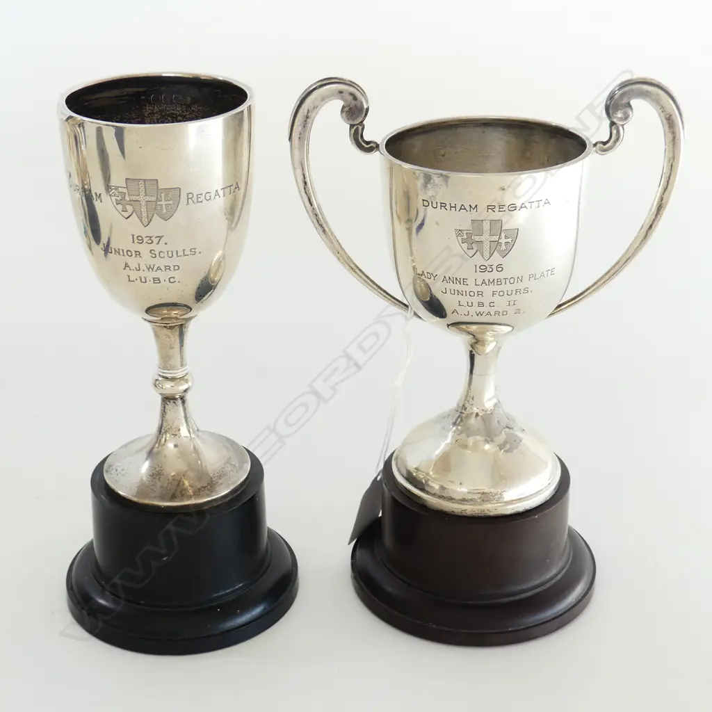 2 STG SILVER DURHAM REGATTA TROPHIES B'HAM 1935 93gm & 1936 85gm Image 1++