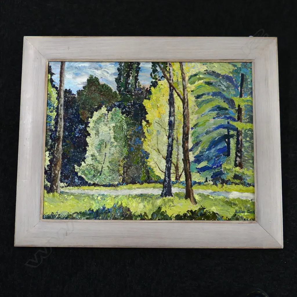 KATHLEEN CARR PATH THROUGH WOODS OIL ON BOARD 415 BY 545MM Image 1++