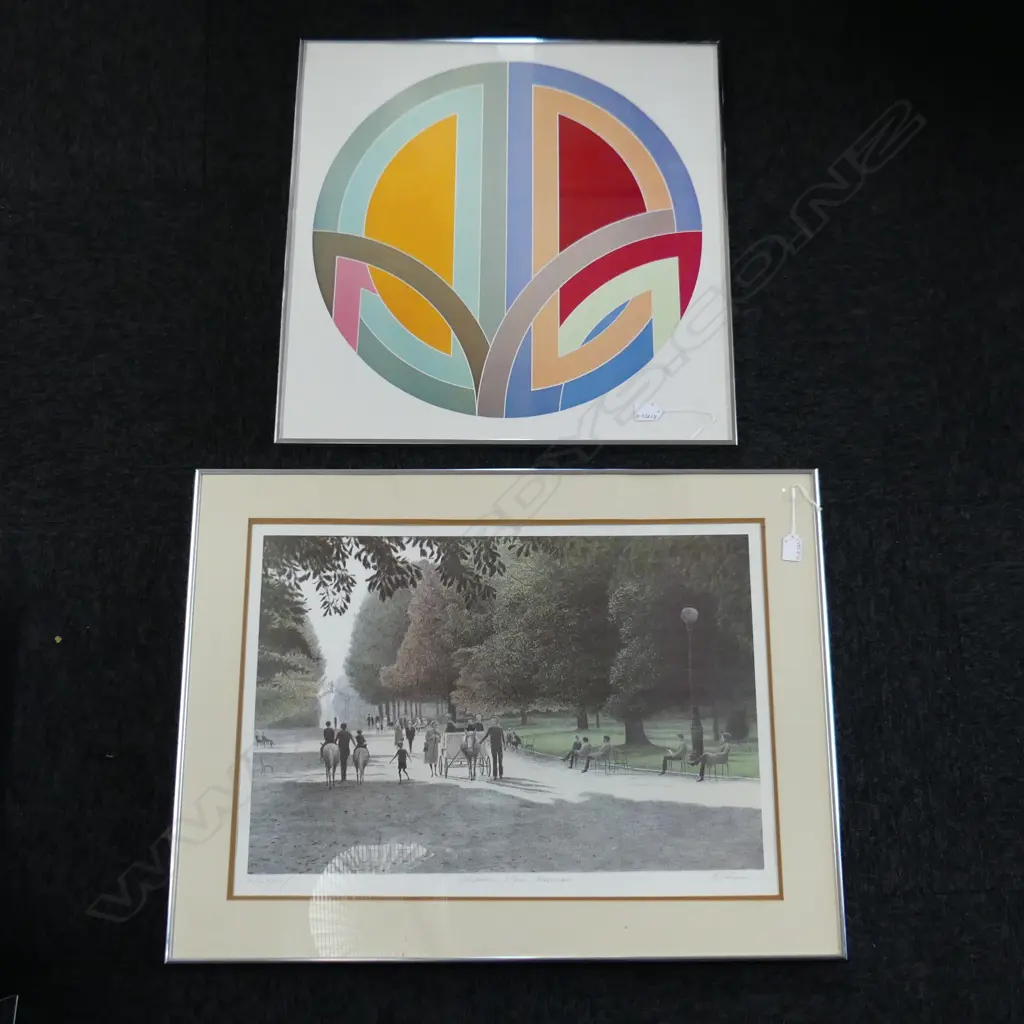 2 ART PRINTS: H. ALTMAN 'CHILDREN, PARC MONCEAU' artists proof + Frank Stella 'Sinjerli Variation I' aluminium frames Image 1++