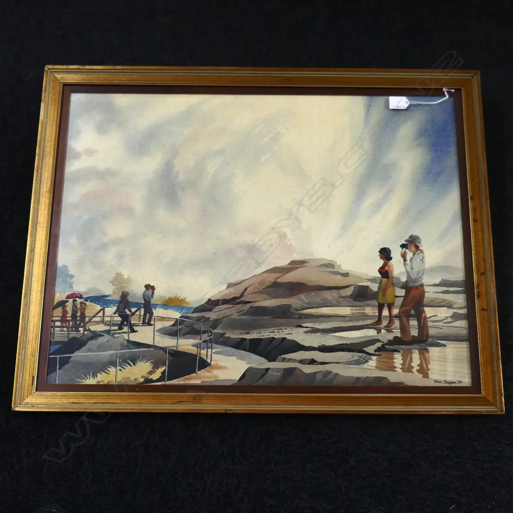 STAN BUGDEN POHUTU GEYSER WHAKAREWAREWA ROTORUA WATER COLOUR 530 BY700MM Image 1++