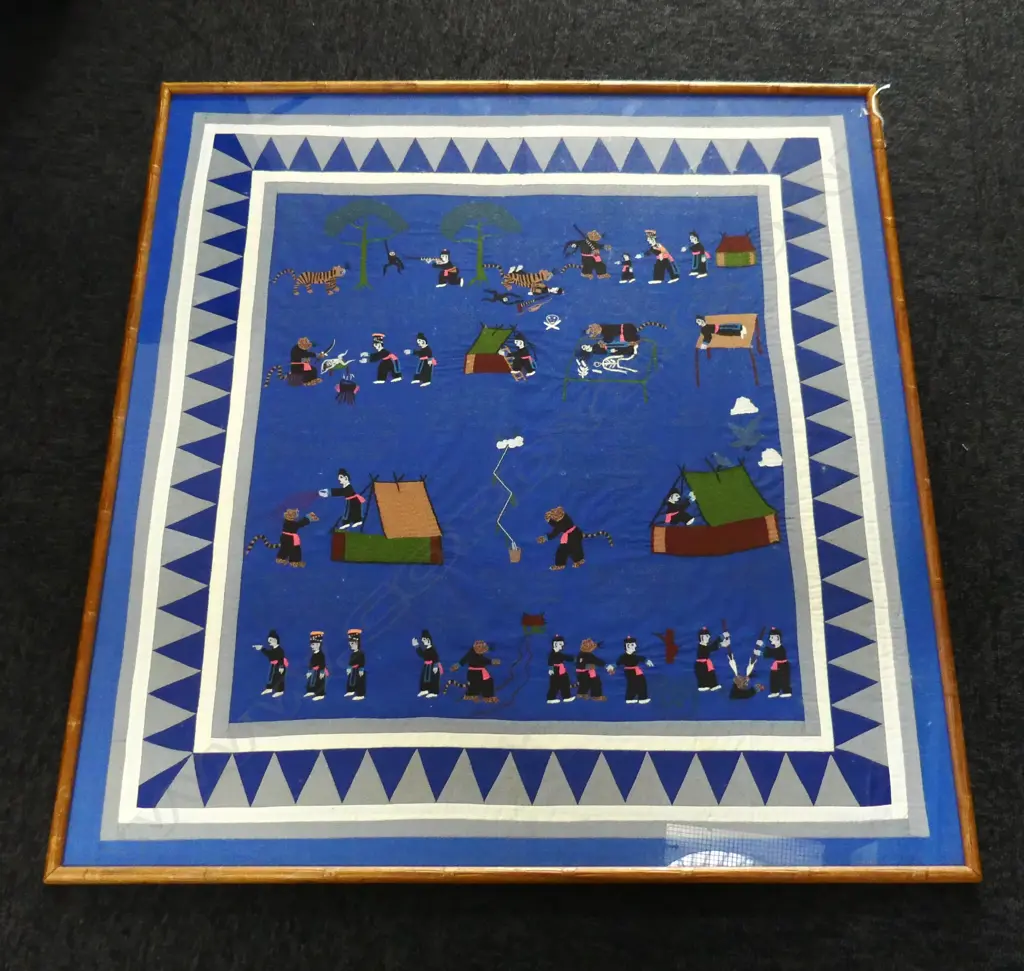 FRAMED HAND EMBROIDERED ARTWORK ABOUT A TIGER 860x800mm (Ex the Ngaire Hart Auction) Image 1++