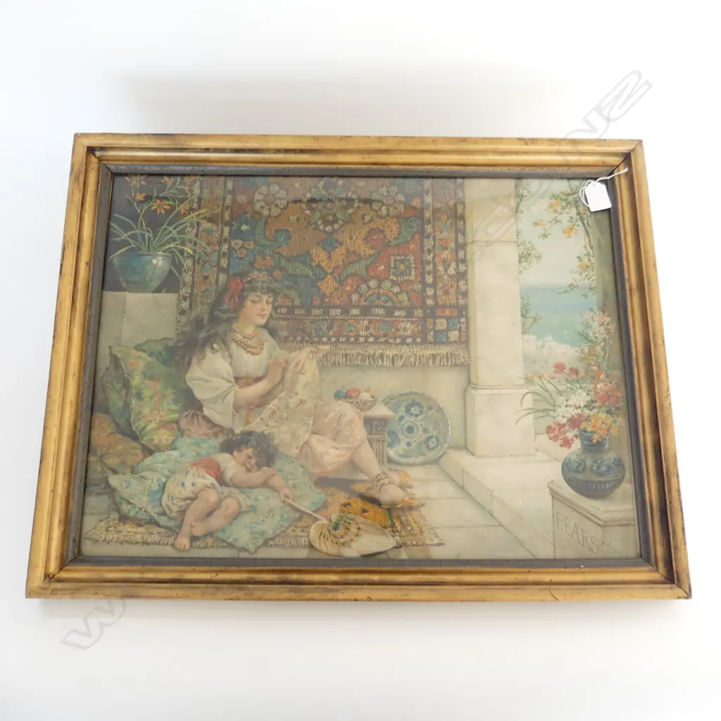 VINTAGE PEARS SOAP chromolitho PRINT 'THE SUNNY SOUTH' 430 x 580mm framed under glass Image 1++