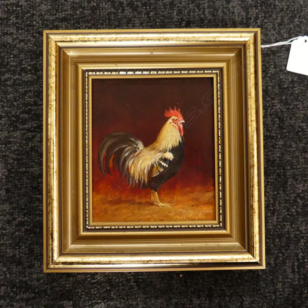 BEV TAYLOR 'DARK DORKING COCK' OIL ON BOARD '87 125x105mm Image 1++