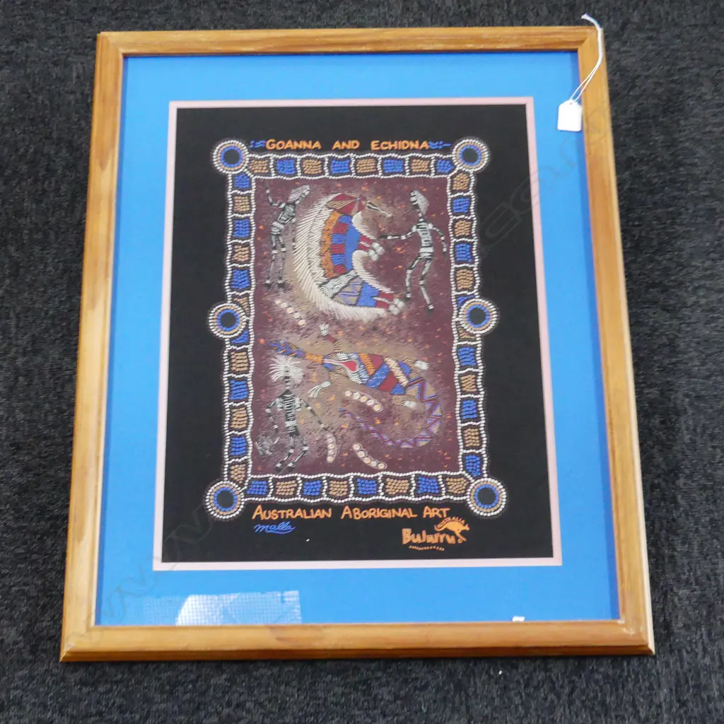 FRAMED ABORIGINAL ARTWORK PRINTED ON FABRIC 495x385mm Image 1++