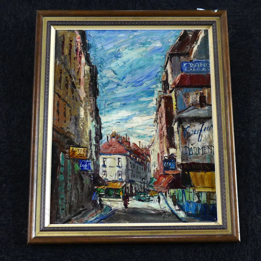 JULES DUFFART OIL ON BOARD FRENCH STREET SCENE 500 BY 405MM Image 1++