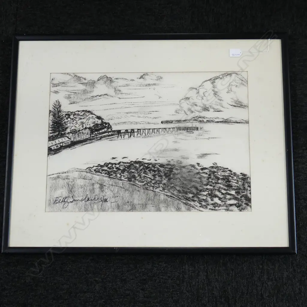 BETTY SINCLAIR CHARCOAL ON PAPER SIGNED AND DATED 8/88 410 X 590 MM FOXING TO MOUNT Image 1++