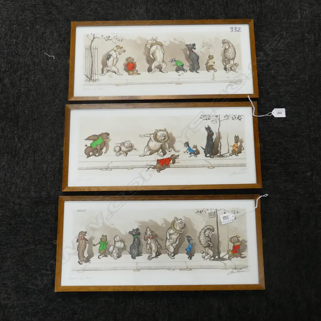 SET OF 3 BORIS O'KLEIN 'DOGS OF PARIS' SIGNED PRINTS 205x480mm Image 1++