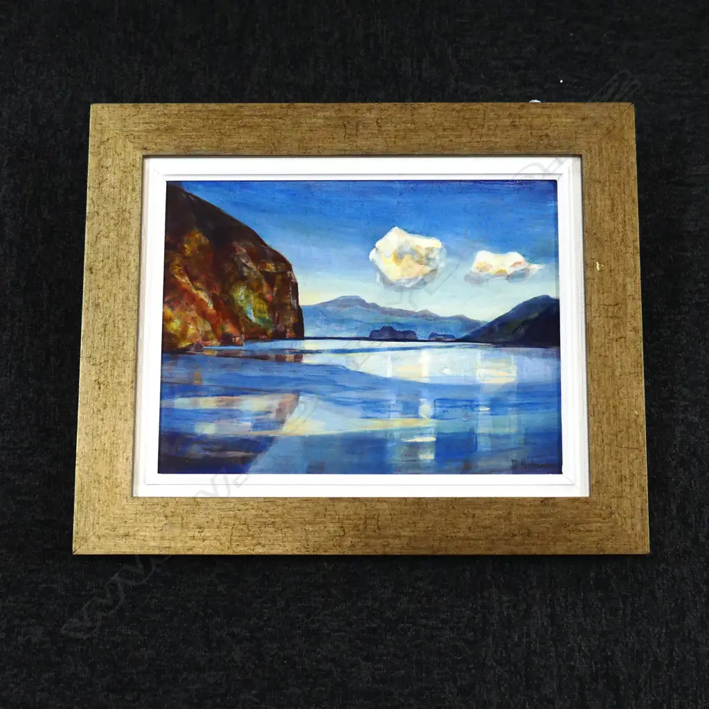 D HELMORE OIL ON BOARD LAKE SCENE WITH CLOUDS 295 BY395 MM Image 1++
