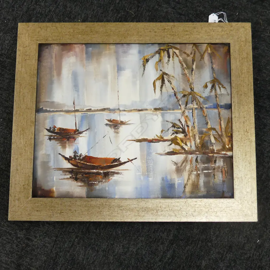 FLORENCE LUXFORD RIVER SCENE OIL ON BOARD 390 BY 490MM Image 1++