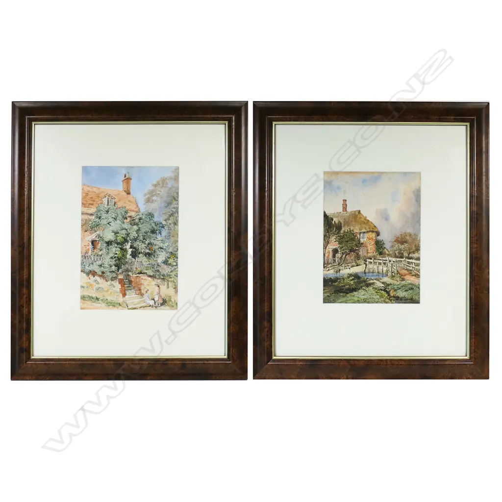 PR ENGLISH WATERCOLOURS, COTTAGES, SIGNED 'OCT 28.86' 180 x 240mm Image 1++