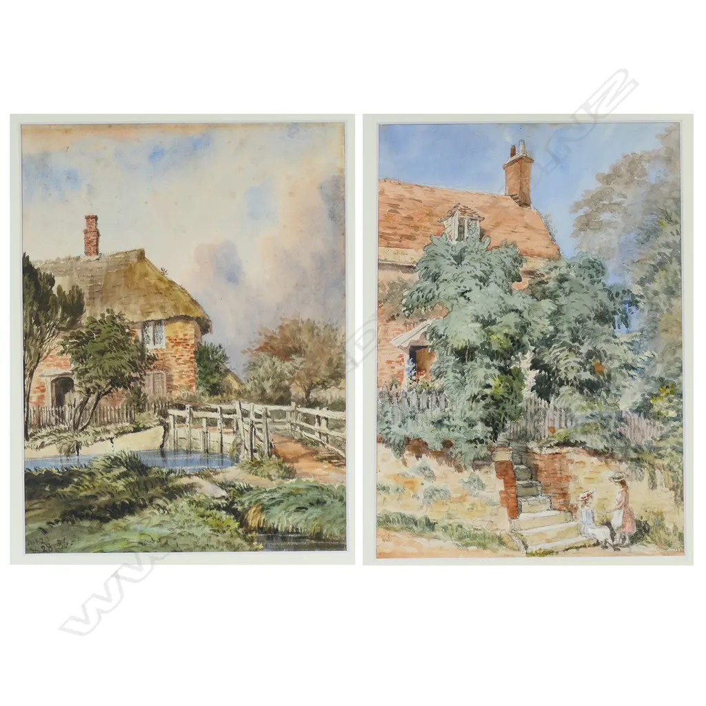 PR ENGLISH WATERCOLOURS, COTTAGES, SIGNED 'OCT 28.86' 180 x 240mm Image 1++