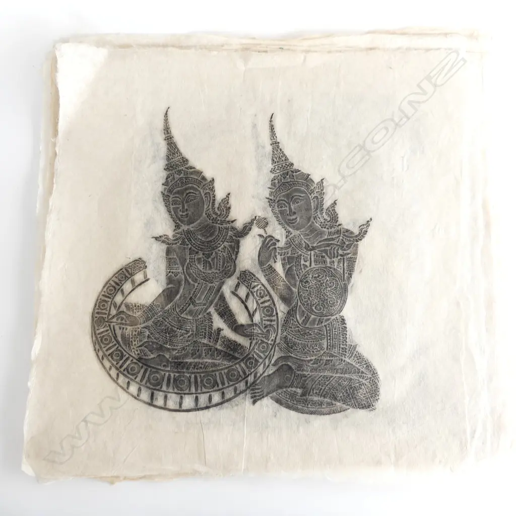 16 THAI CHARCOALRUBBINGS. STYLISED MUSCIANS + DANCERS + HORSES handmade paper 500 x 550mm Image 1++