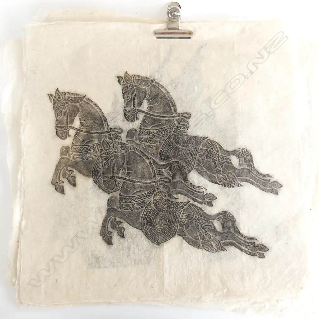 10 THAI CHARCOALRUBBINGS. STYLISED MUSCIANS + DANCERS + HORSES handmade paper 500 x 550mm Image 1++