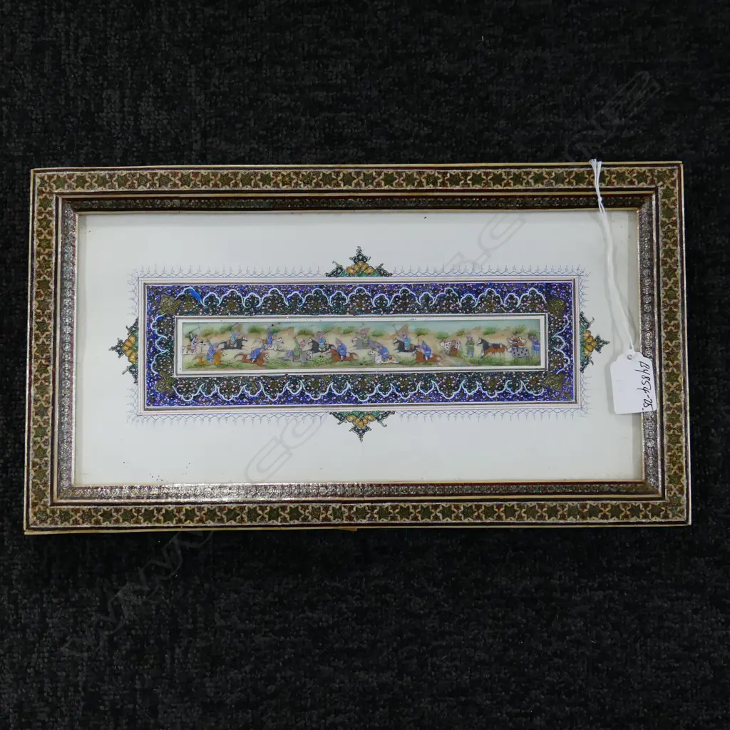 IRANIAN FINE PAINTING ON PANEL in micro mosaic frame 210 x 375mm  Image 1++