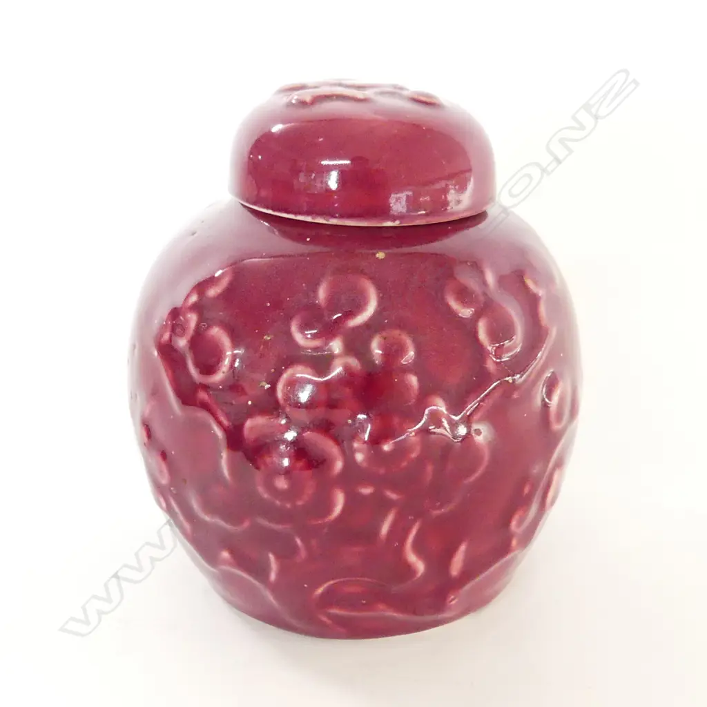 RED CROWN LYNN LIDDED GINGER JAR relief blossom tree H.120mm  Image 1++