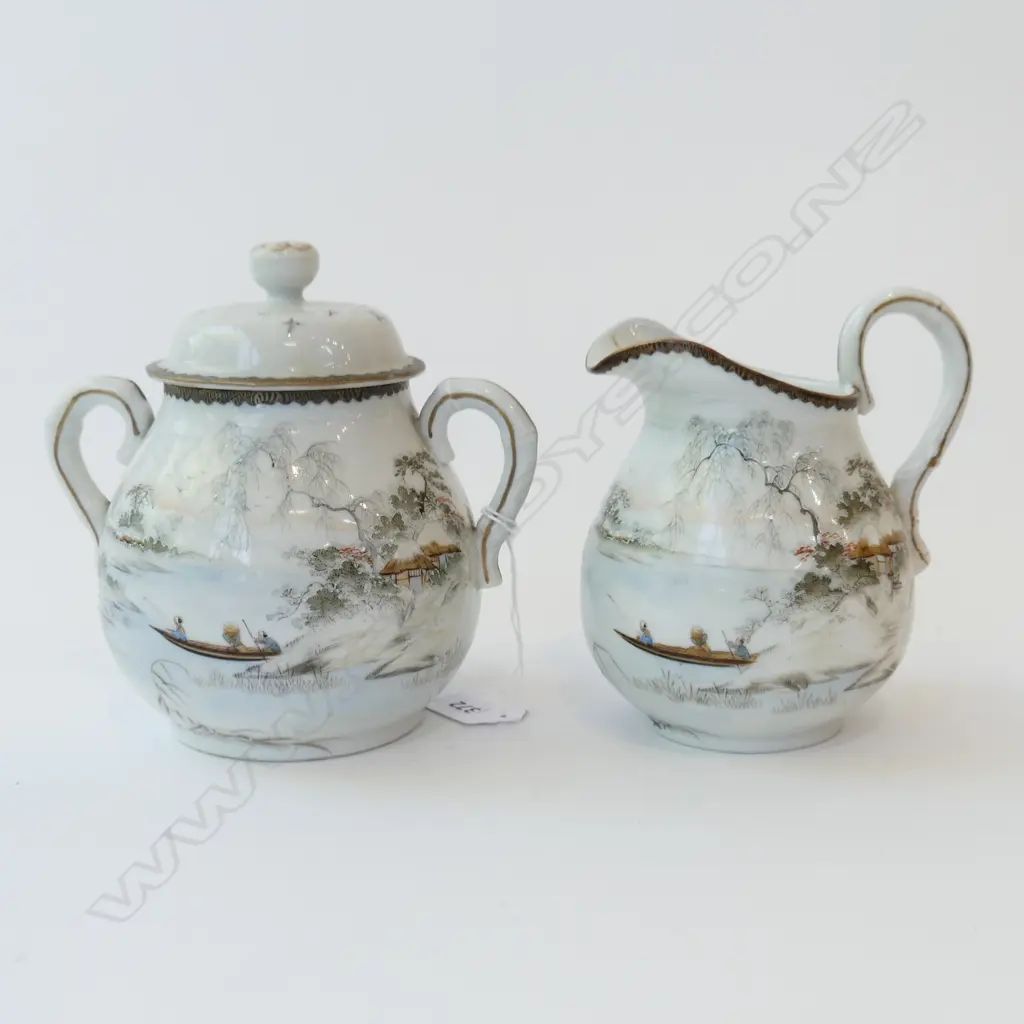 ANTIQUE CHINESE CREAM JUG + SUGAR Image 1++