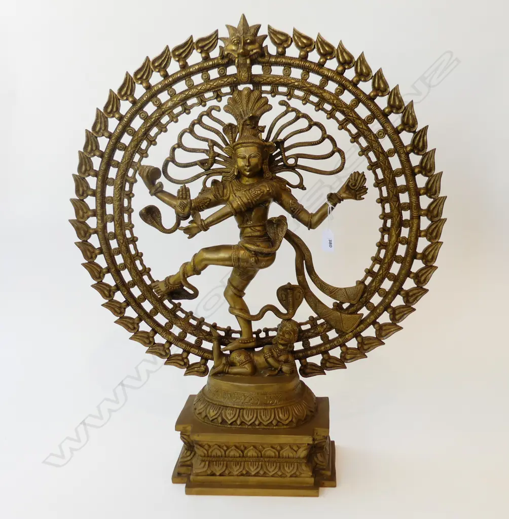 LGE BRASS / BRONZE DANCING SHIVA NATARAJA GOD within circular flaming halo H.800mm Image 1++