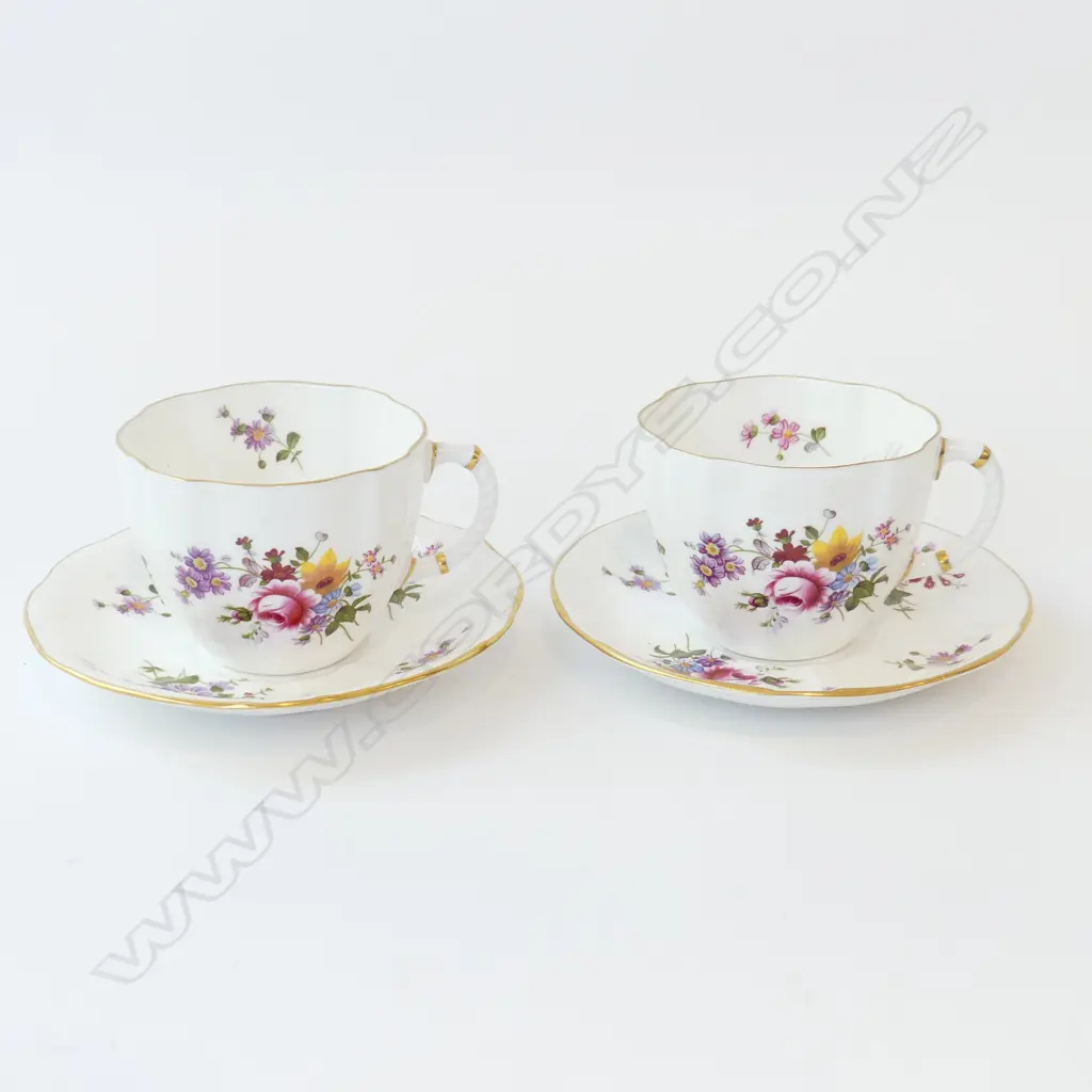 TWO LARGE ROYAL CROWN DERBY POSIES BREAKFAST CUPS & SAUCERS Image 1++