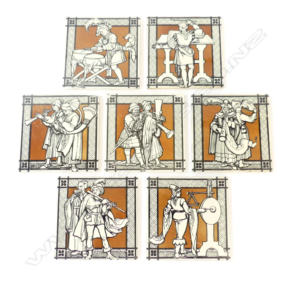 SEVEN ANTIQUE TILES FEATURING MUSICIANS L.155MM Image 1++