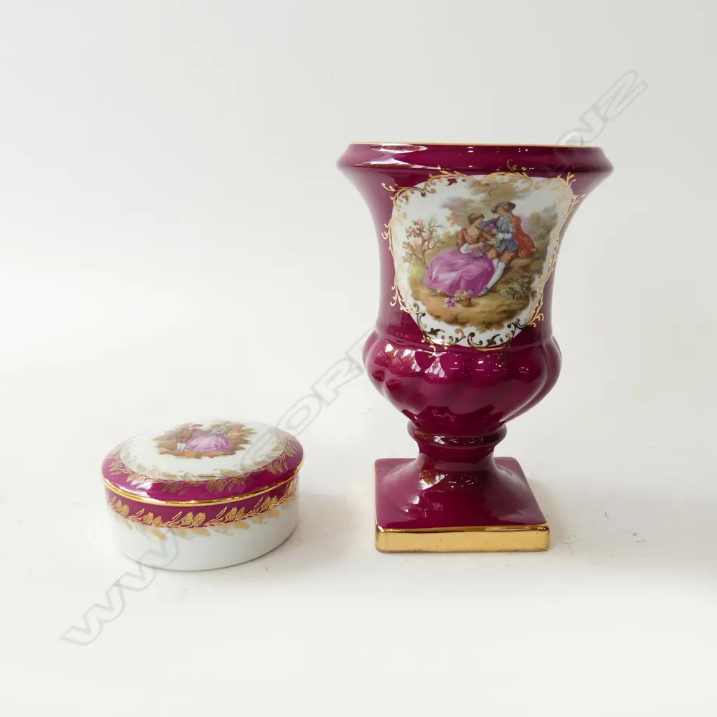 LIMOGES FRENCH PORCELAIN VASE AND TRINKET BOX H.160MM (VASE) D.85MM (BOX) Image 1++