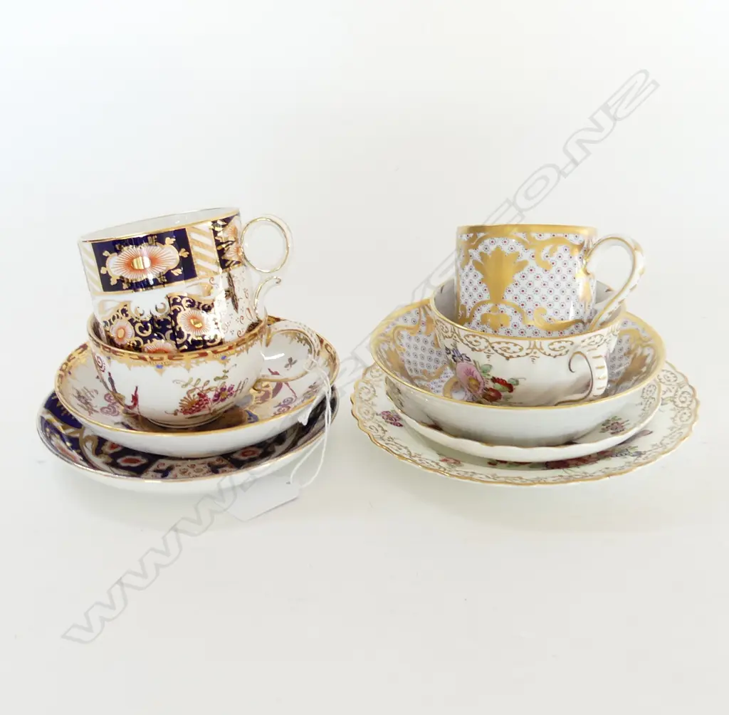 4 CUPS & SAUCERS; MEISSEN, LIMOGES, GRAFTON IMARI, DRESDEN TRIO Image 1++
